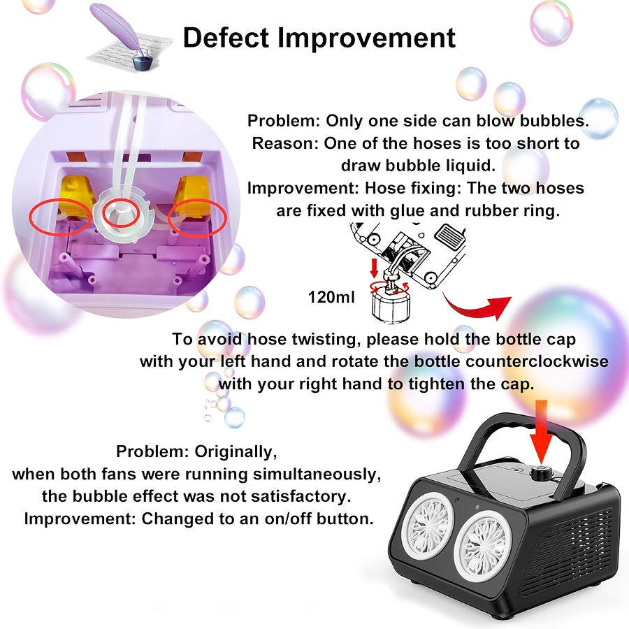 Automatic Bubble Machine Upgraded Thickened 2-Fan Design 20000 Plus Bubbles Per Minute Plugin or Battery Powered Portable Indoor Outdoor Bubble Blower for Birthday Party Wedding Kids White Black