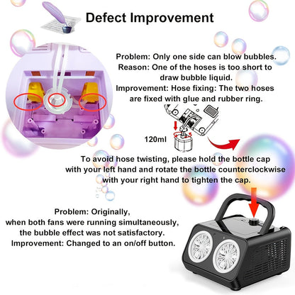 Automatic Bubble Machine Upgraded Thickened 2-Fan Design 20000 Plus Bubbles Per Minute Plugin or Battery Powered Portable Indoor Outdoor Bubble Blower for Birthday Party Wedding Kids White Black