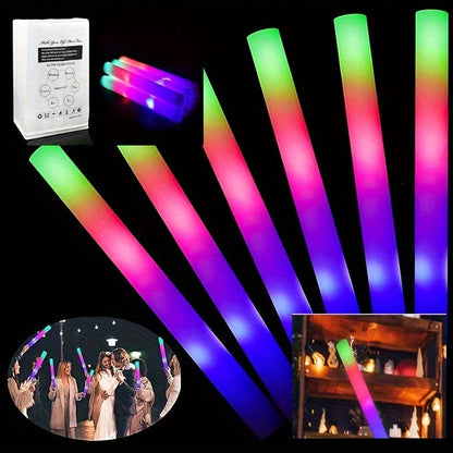 LED Foam Light Sticks Bulk Pack 28 48 or 100 Pieces – 3-Mode Color Changing Flashing Glow Sticks for Parties Weddings Concerts Birthdays Halloween Christmas Camping and Cheering Events