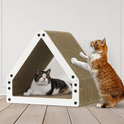 Large House-Shaped Cat Scratcher Lounger – Reversible 5-Layer Cardboard Cat Scratching Pad & Board, 16x14x12 Inch, Protects Furniture, for Indoor Cats of All Sizes, Brown/White