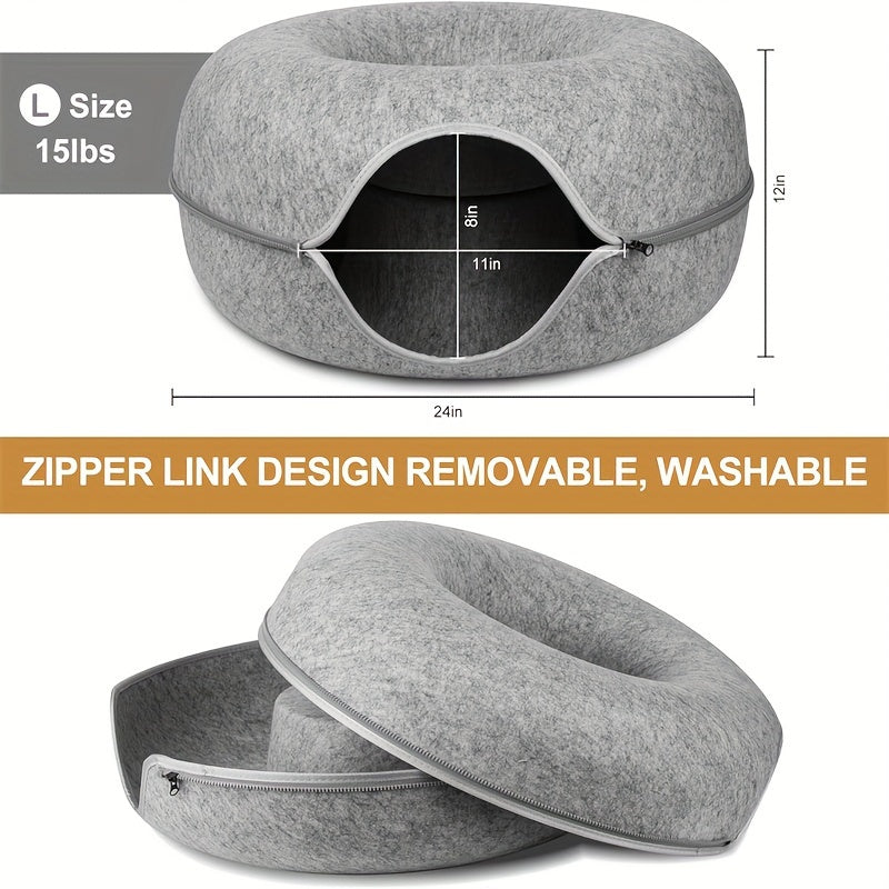 Cat Tunnel Bed Indoor Hiding Place - Donut Cat Bed All-Season Collapsible Cat Tunnel with Hole for Indoor Cats, Soft Plush, Dark Gray & Light Gray, Available in 20 & 24 Inches, Perfect Cat Gift