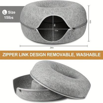 Cat Tunnel Bed Indoor Hiding Place - Donut Cat Bed All-Season Collapsible Cat Tunnel with Hole for Indoor Cats, Soft Plush, Dark Gray & Light Gray, Available in 20 & 24 Inches, Perfect Cat Gift