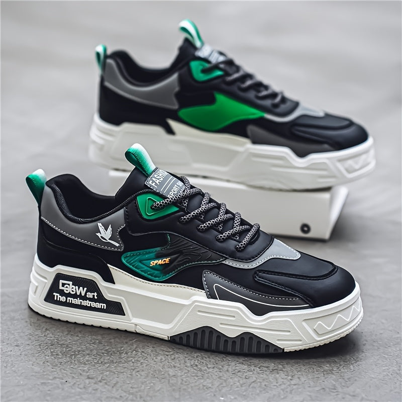 Men's Thick Sole Skateboard Shoes Trendy Low-Top Canvas Sneakers for Sports Leisure Travel Khaki Black Sizes US 6.5-11.5