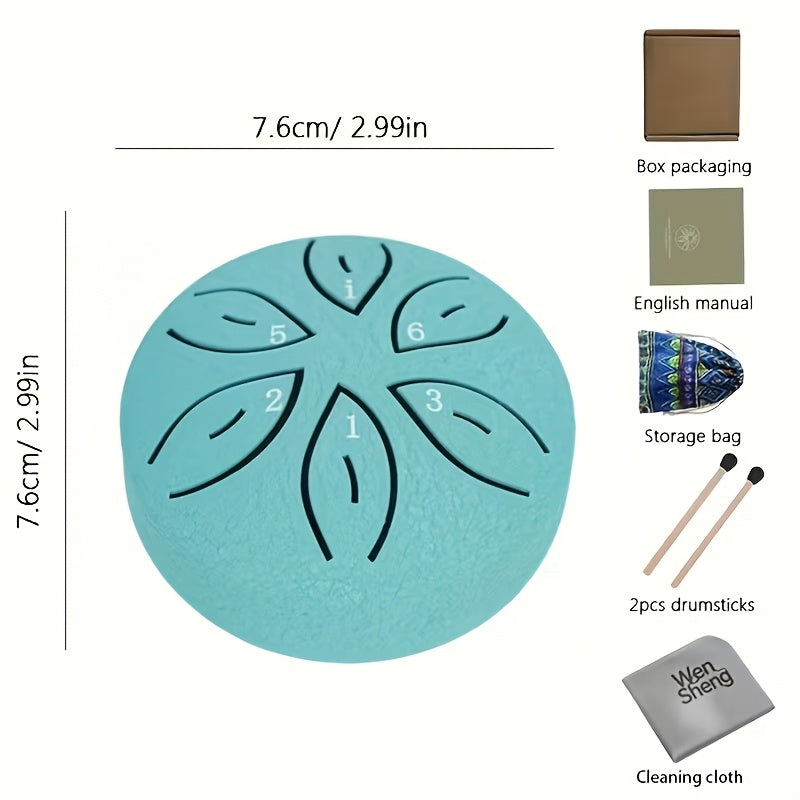 Mini Steel Tongue Drum 3 Inch 6-Tone – Beginner Handheld Carbon Steel Percussion Instrument, Includes Drumsticks, Sheet Music & Learning Guide, Perfect for Meditation, Gifts, Weddings & Holidays – Multiple Colors