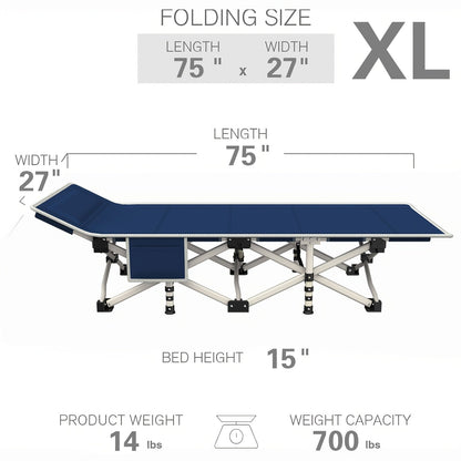 Folding Camping Cot with Mattress 75"-79" – Heavy Duty Portable Sleeping Cot for Adults Kids & Teens, Max Load 700-900lbs, for Camping Home Office Beach Garden & Fishing