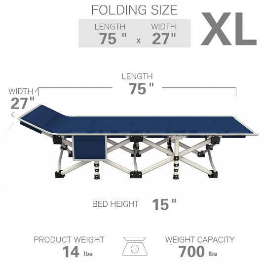 Folding Camping Cot with Mattress 75"-79" – Heavy Duty Portable Sleeping Cot for Adults Kids & Teens, Max Load 700-900lbs, for Camping Home Office Beach Garden & Fishing