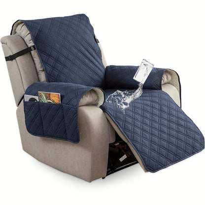 Waterproof Recliner Cover Slipcover with Side Pockets Anti-Slip Straps 4-Layer Quilted Fabric Pet Kid Proof Machine Washable Recliner Chair Protector – 11 Colors
