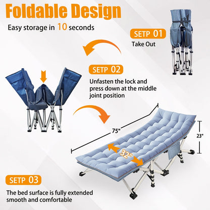 XXL 32-Inch Wide Camping Cot with Mattress – 1200D Oxford Heavy-Duty Folding Sleeping Cot with Carry Bag for Adults, Extra Wide Portable Outdoor Bed for Camping Hiking Travel & Guest Use