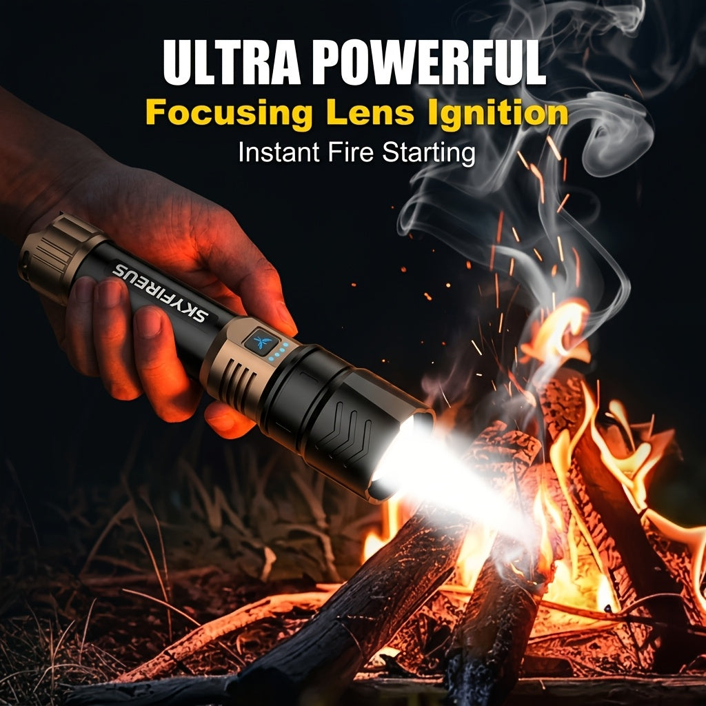 SKYFIRE LED Super Bright Rechargeable Flashlight with Zoom, 4 Modes & Cycling Light – High Lumen Tactical Flashlight for Camping, Outdoor Adventures & Household Emergency Use