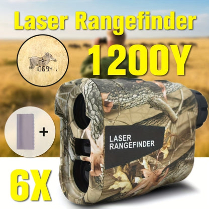 Laser Rangefinder 1200 Yards – 6X Magnification, Rechargeable, Slope Compensation, Flagpole Lock, Speed & Altitude Measurement, Golf & Hunting Camo Design