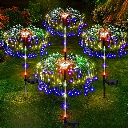 Solar Firework Lights Outdoor 2 Pack – 120 to 840 LED Waterproof Starburst Ground Stake Lights for Garden, Pathway, Lawn, Patio, Christmas, Halloween & Wedding Decoration, Warm White & Colorful