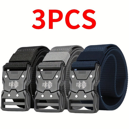 Men's Nylon Belt Set 3 Pack Quick-Release Buckle 4 Colors 49.2 Inch Durable Sports Casual Belt for Men - Everyday Outdoor Hiking Work Tactical Belt Gift for Him