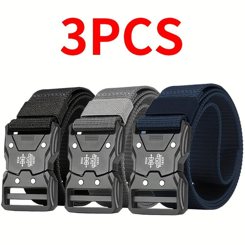 Men's Nylon Belt Set 3 Pack Quick-Release Buckle 4 Colors 49.2 Inch Durable Sports Casual Belt for Men - Everyday Outdoor Hiking Work Tactical Belt Gift for Him