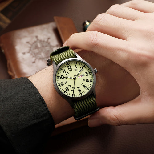 Men's Outdoor Sports Quartz Watch with Nylon Strap – Luminous Dial 24-Hour Military Scale Calendar Function, Lightweight Alloy Case, Multiple Colors Available, Casual Business Adventure Gift Watch for Men