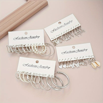 108pcs Imitation Pearl Jewelry Set for Women – Geometric Heart Butterfly Star Stackable Rings Earrings Necklace Bracelet, Fall Winter Fashion Accessories for Party Vacation Dating Holiday Gift