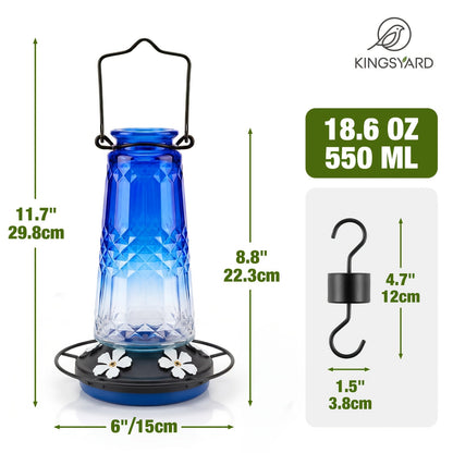Glass Hummingbird Feeder for Outdoors Hanging – 24 Oz Nectar Feeder with 6 Feeding Ports, Ant Moat & Leak-Proof Design, 1 or 2 Pack, Red, Blue & Purple, Garden Patio Gift for Bird Lovers