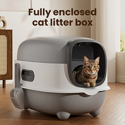 Extra Large Enclosed Cat Litter Box with Pull-Out Drawer Anti-Odor Anti-Splash Easy Clean Portable Indoor Outdoor Cat Toilet with Litter Shovel Purple Gray Blue Holiday Gift