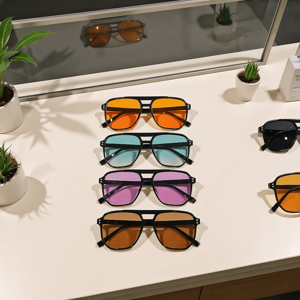 Pilot Square Sunglasses 5pcs Set Large PC Frame UV Protection Unisex Fashion Casual Eyewear for Men and Women Black Frame Multicolor Lenses