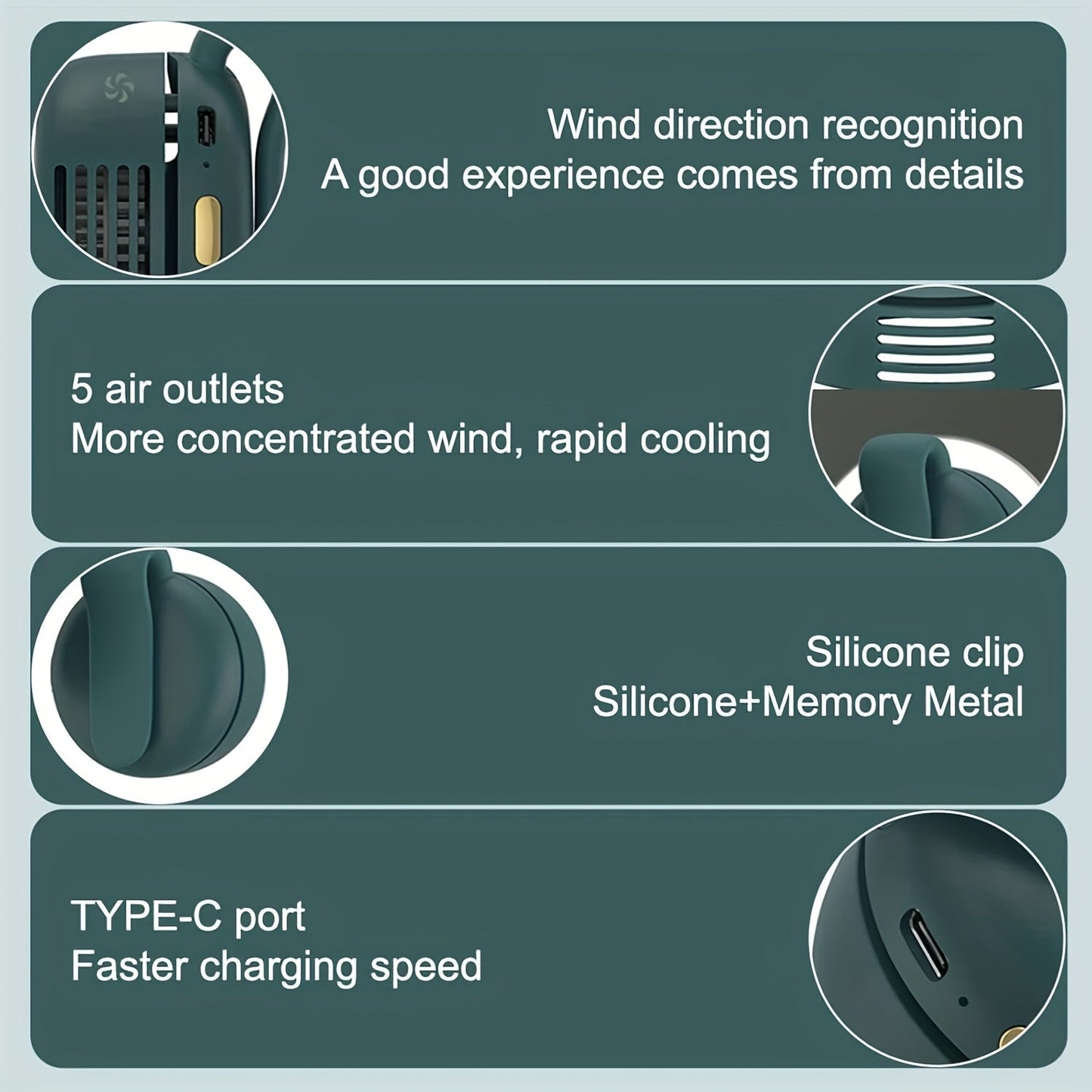 Mini Clip-On Bladeless Neck Fan USB Rechargeable 3-Speed 360° Airflow Portable Hands-Free Waist Hanging Cooling Fan for Hiking Camping Travel Golf Sports Outdoor