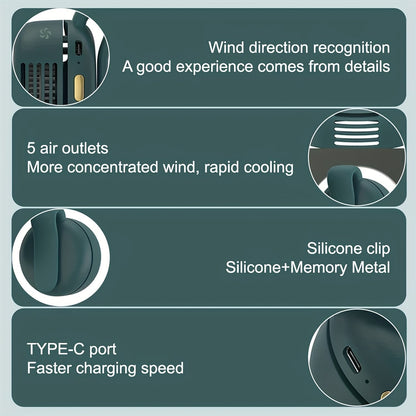 Mini Clip-On Bladeless Neck Fan USB Rechargeable 3-Speed 360° Airflow Portable Hands-Free Waist Hanging Cooling Fan for Hiking Camping Travel Golf Sports Outdoor