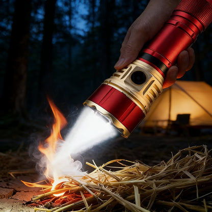 Tactical Flashlight with Fresnel Fire Starter – 4500 Lumen Aluminum Alloy, 1000m Beam, Rechargeable 21700 3000mAh Battery, Portable Compact High Brightness for Camping, Survival & Emergency