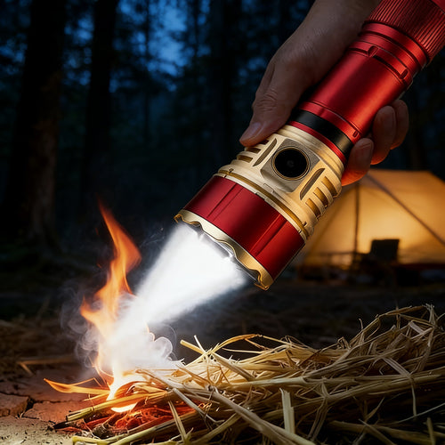 Tactical Flashlight with Fresnel Fire Starter – 4500 Lumen Aluminum Alloy, 1000m Beam, Rechargeable 21700 3000mAh Battery, Portable Compact High Brightness for Camping, Survival & Emergency