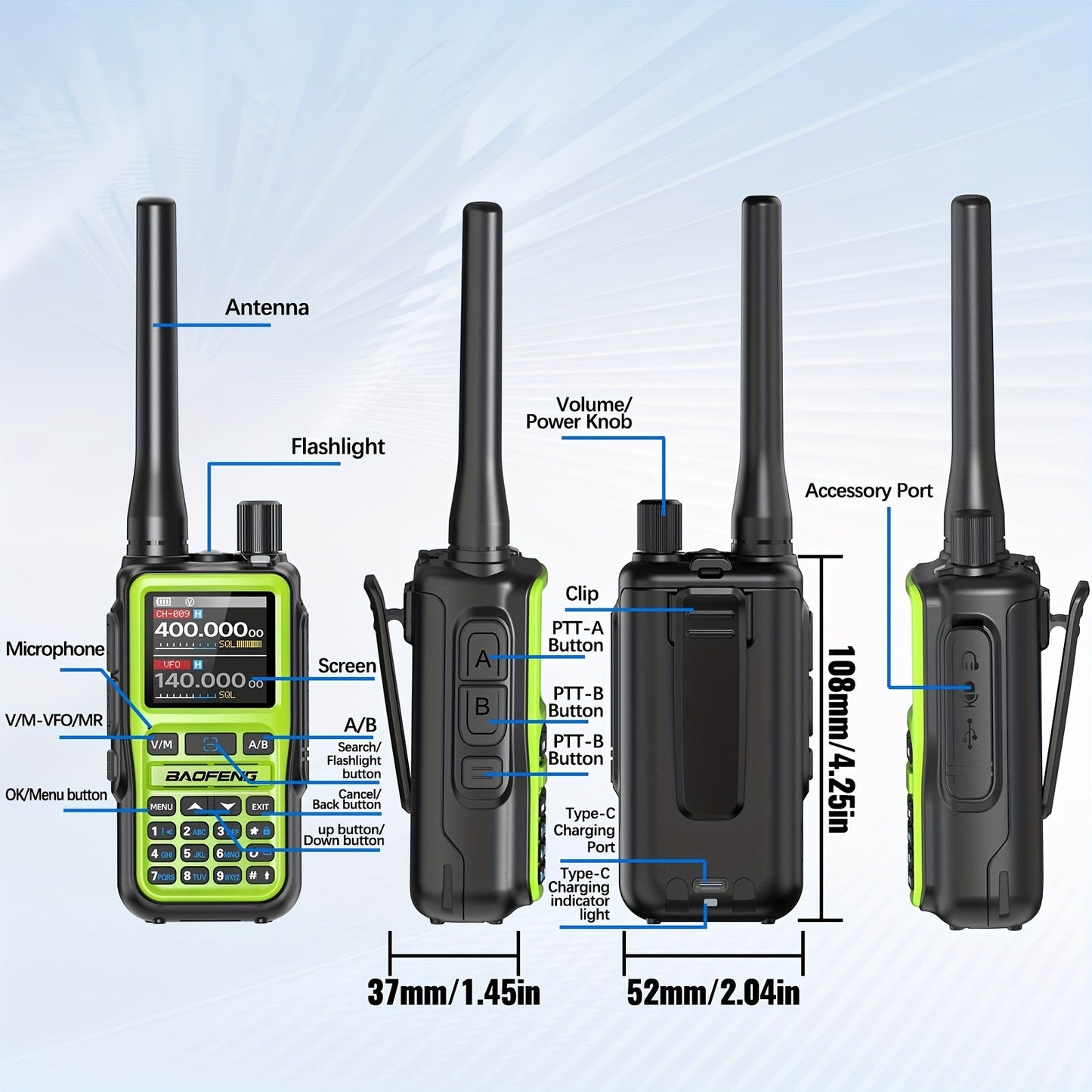 Baofeng UV-5RMini Ham Radio 2-Pack – Long Range Two-Way Radio, USB-C Rechargeable, 999CH, NOAA Weather Alert, Dual PTT, App Programming for Hunting, Camping, Fishing, Skiing & Survival