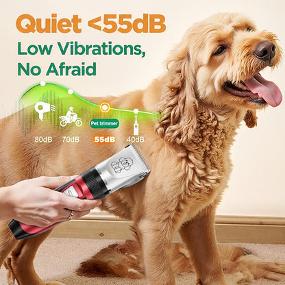 Dog Grooming Kit Wireless Low-Noise Electric Clippers – Rechargeable Lithium Battery, Thick Fur Trimmer with Scissors & Comb for Small & Large Dogs and Cats, Multiple Bundle Options
