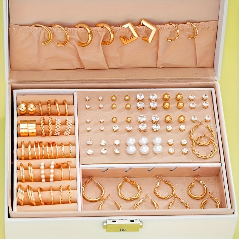 102-Piece Women's Earrings Set - Elegant Imitation Pearl Rhinestone Hoop Ear Cuffs Heart & Geometry Studs, Stainless Steel Hypoallergenic Fashion Jewelry for Daily Wear Parties Dates & Gifts