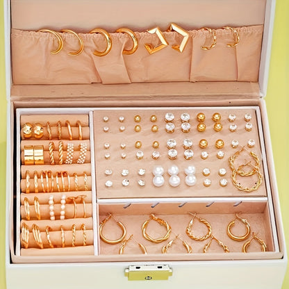 102-Piece Women's Earrings Set - Elegant Imitation Pearl Rhinestone Hoop Ear Cuffs Heart & Geometry Studs, Stainless Steel Hypoallergenic Fashion Jewelry for Daily Wear Parties Dates & Gifts