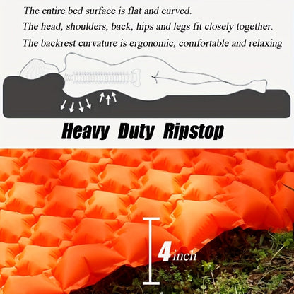 Self-Inflating Sleeping Pad Ultralight Nylon TPU Camping Mat, Built-In Pump Single & Double Person Options, Compact Portable Sleeping Mat for Camping Hiking Backpacking Travel Picnic, Orange & Blue