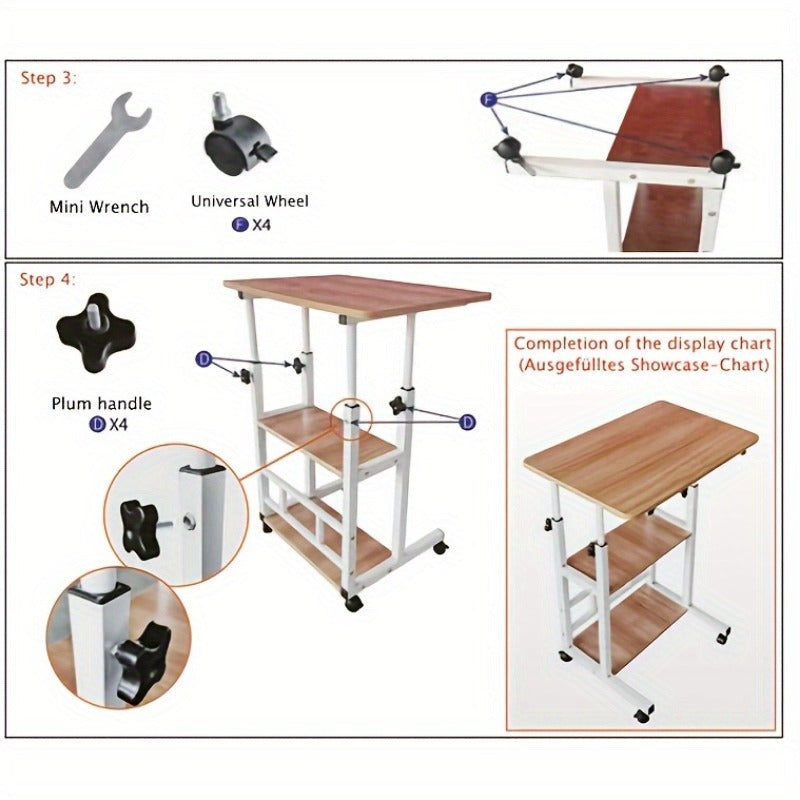 Rolling Bedside Desk Height Adjustable 23-35 Inch with Storage Shelf & Omnidirectional Wheels for Home Bedroom Office Laptop Table