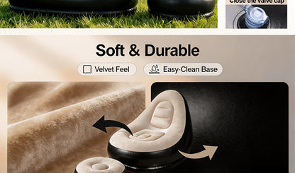 Inflatable Sofa Set 2 Piece Adult Recliner Lounge Chair with Footstool Plush Fabric Heavy Duty Portable Folding Air Couch with Pump Indoor Outdoor Camping Beach Living Room Patio