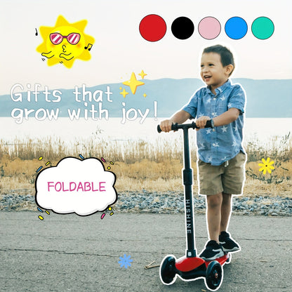 Kids 3-Wheel Scooter with Light Up Wheels – Adjustable Height Lean-to-Steer Toddler Scooter for Ages 2-5, Front Brake & Double Suspension, Pink Blue Black Red