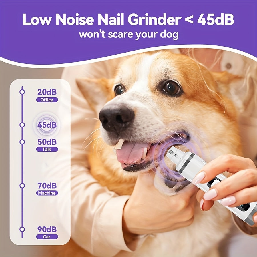 Quiet Dog Nail Grinder with LED Light – 3-Speed Rechargeable Electric Pet Nail Trimmer Kit, Painless Paw Grooming for Small Medium Large Dogs & Cats