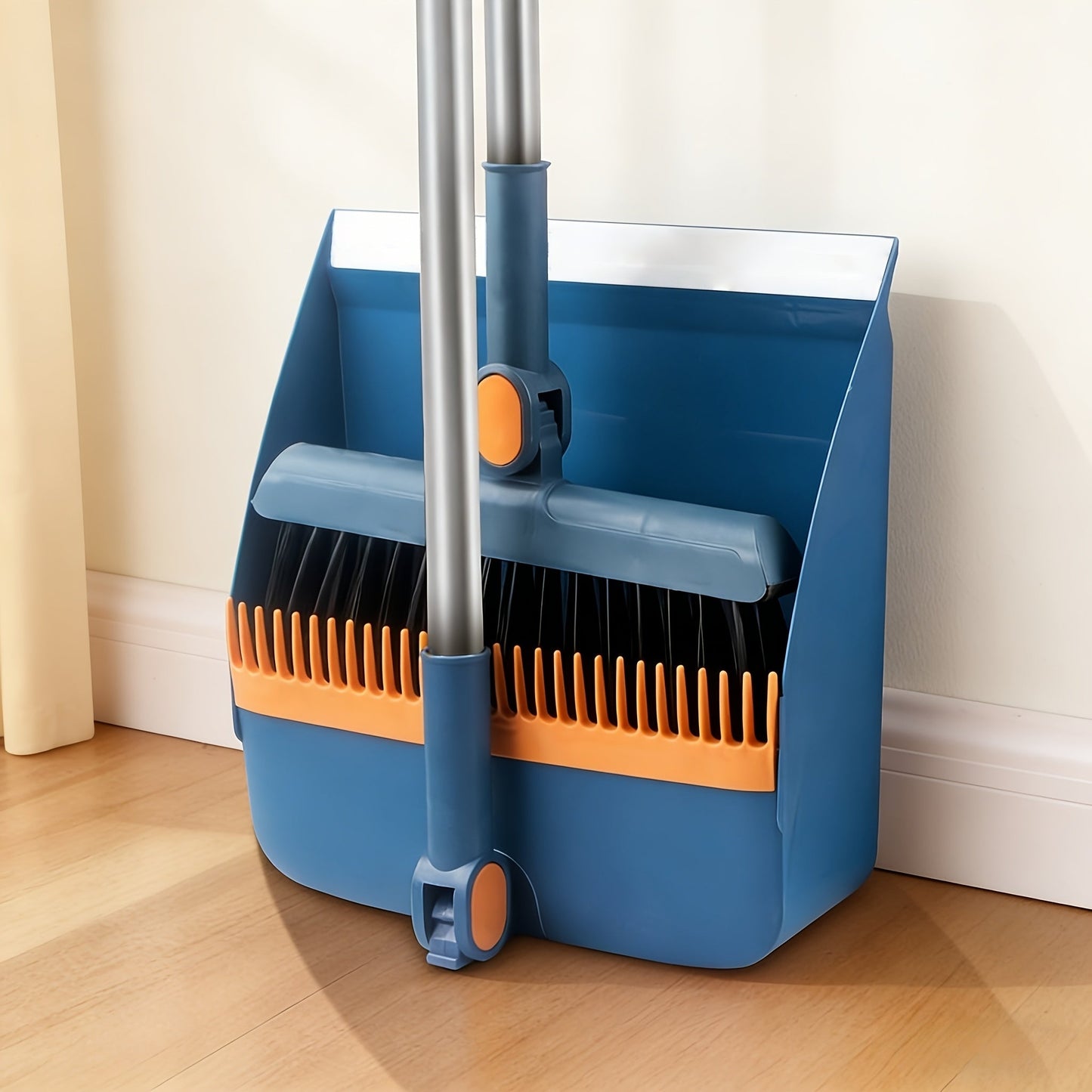 2-in-1 Broom and Dustpan Set Long Handle Foldable Non-Stick Hair Cleaning Hard Floor Sweeper Rotatable Combo for Home Living Room Bedroom Bathroom Outdoor