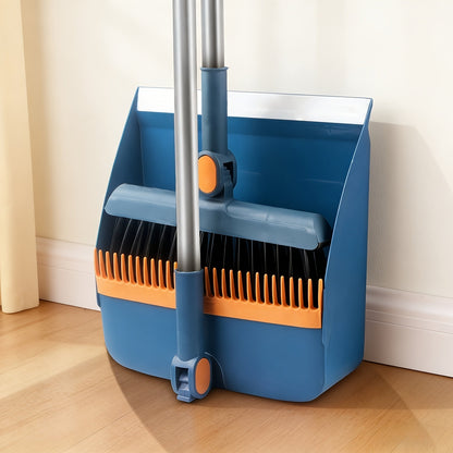 2-in-1 Broom and Dustpan Set Long Handle Foldable Non-Stick Hair Cleaning Hard Floor Sweeper Rotatable Combo for Home Living Room Bedroom Bathroom Outdoor