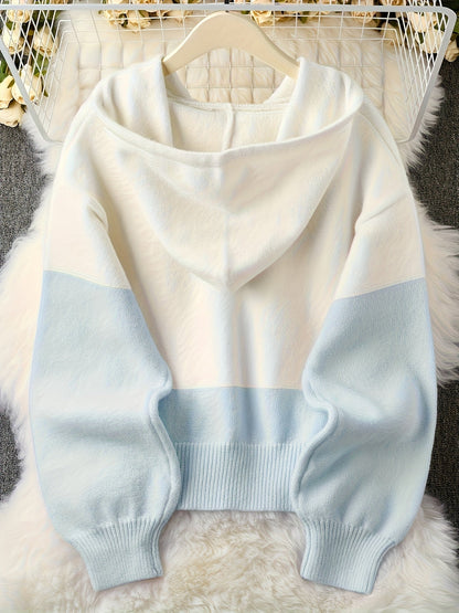 Women's Color Block Hoodie Cardigan Casual Loose Cropped – Lightweight Spring Summer Sporty Zip-Up Sweatshirt Jacket, Pastel Aesthetic Top for Daily Wear Office Parties S M L XL XXL