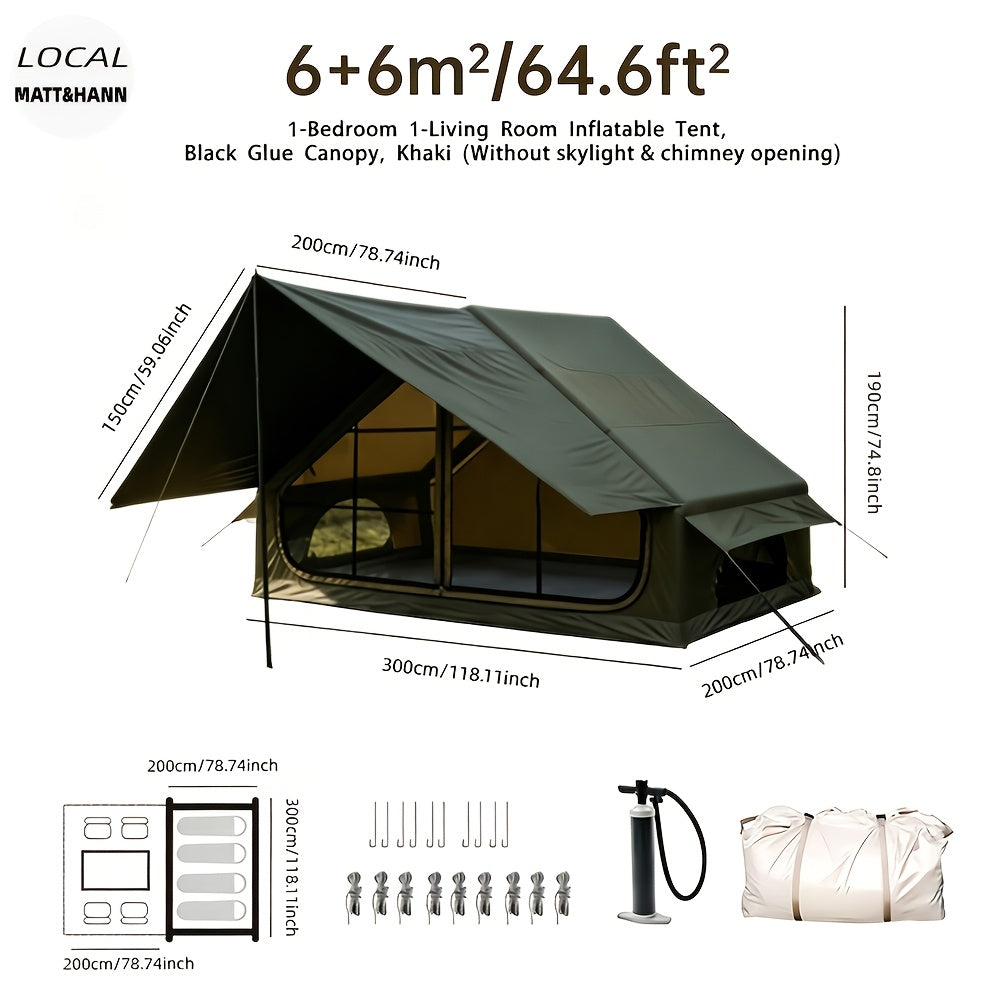 Inflatable Camping Tent 4-6 Person – 4-Season Luxury Air Tent with Manual Pump Easy Setup Windproof Glamping House for Family Outdoor Camping