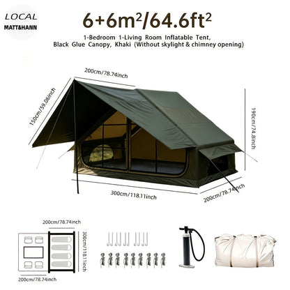 Inflatable Camping Tent 4-6 Person – 4-Season Luxury Air Tent with Manual Pump Easy Setup Windproof Glamping House for Family Outdoor Camping