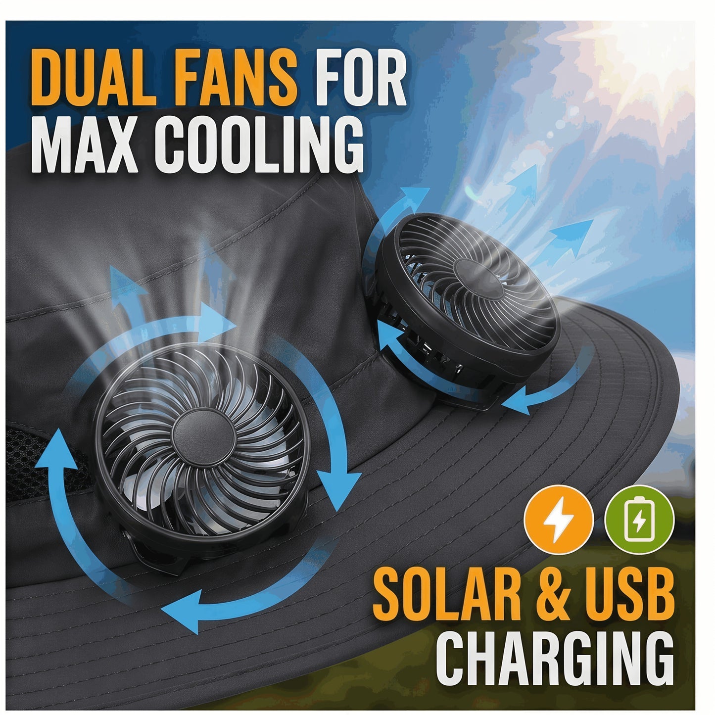 Solar Powered Fan Hat with USB Charging – Wide Brim Sun Protection Hat with Built-In Cooling Fan for Men, Lightweight Long Battery Life Outdoor Hat for Fishing, Hiking, Mountain Climbing & Daily Wear