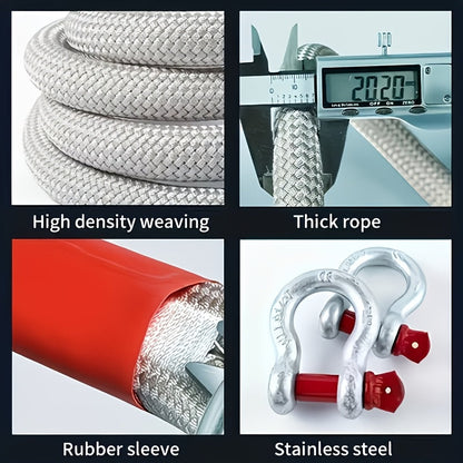 Heavy Duty Tow Rope & Hook Combo Set – 196.85" Nylon Recovery Rope 5/18/20 Ton with 2 Steel U-Hooks & Storage Bag, Off-Road Vehicle Recovery for Truck SUV UTV ATV Jeep, 3 Size Options