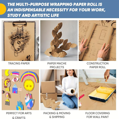 Kraft Paper Roll 80 GSM Heavy Duty for Gift Wrapping, Packing, Moving, Shipping, Wall Art, Crafts, Bulletin Board, Floor Cover & Table Runner — Multiple Sizes & Colors
