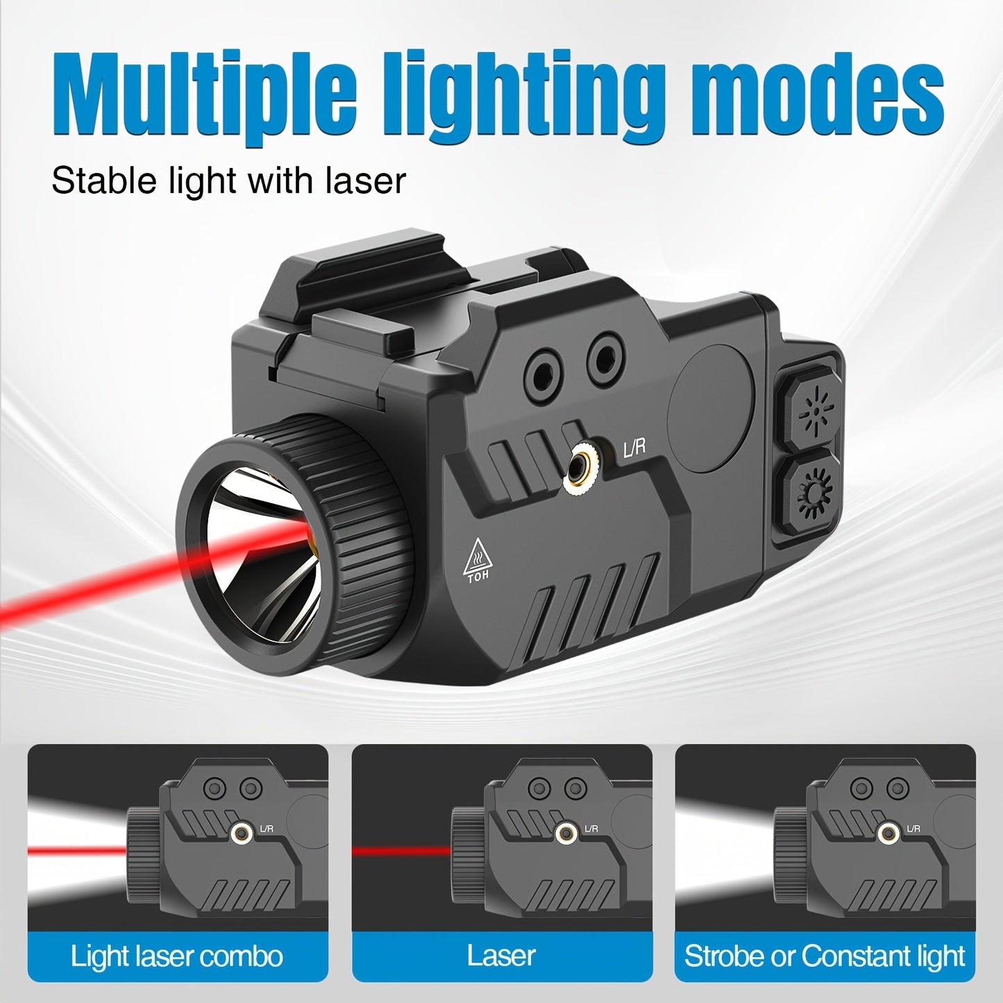 750 Lumens Tactical Flashlight with Red Green Blue Laser Sight Combo for Picatinny Rail Handgun Rechargeable Pistol Light Strobe Function Weapon Light for Shooting Range Home Defense