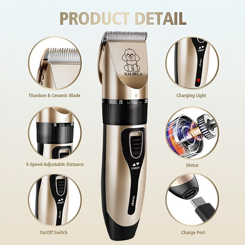 USB Rechargeable Pet Grooming Clippers Kit for Dogs & Cats – Ceramic Blades, Low Noise, Cordless Electric Clipper Set with Brush & Comb