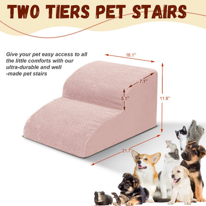 Memory Foam Dog Steps Pet Stairs 2 3 4 Step with Non-Slip Bottom & Washable Cover – Supportive Pet Steps for Sofa Bed, Great for Senior Dogs & Puppies, Multiple Colors