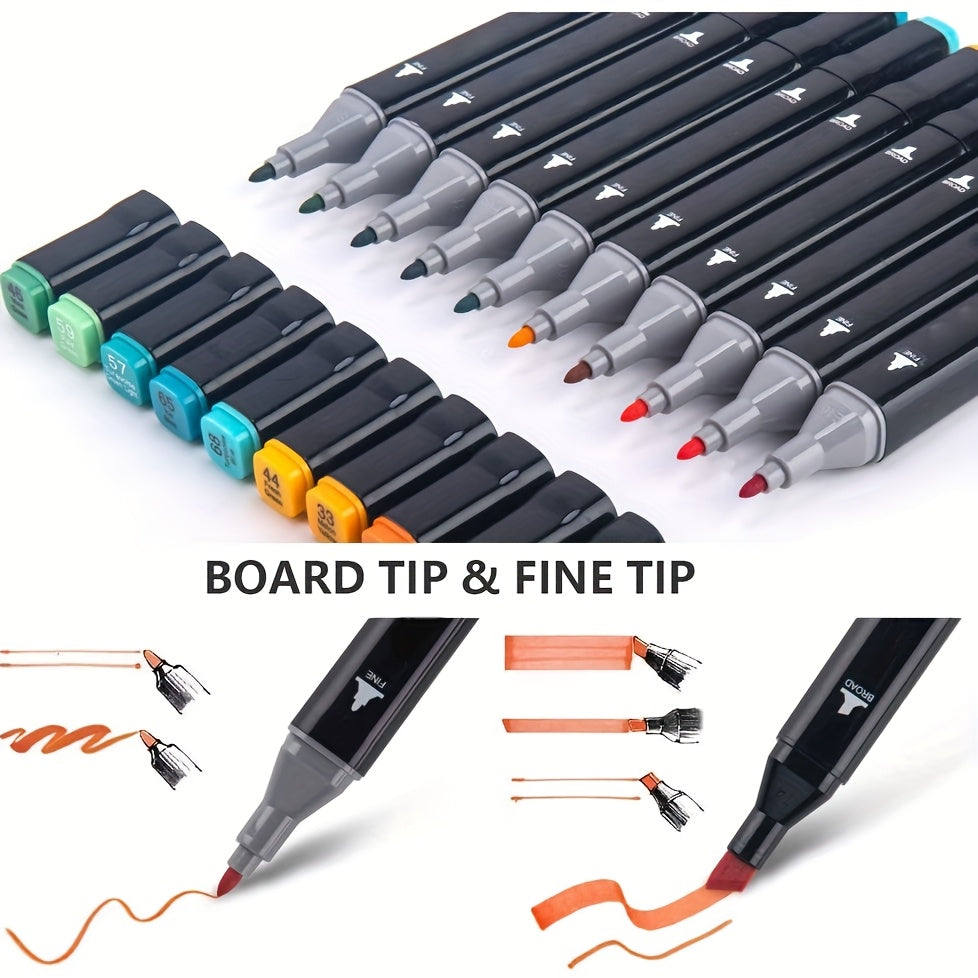 Dual Tip Alcohol Markers Set with Carrying Case 32 to 172 Colors – Professional Artist Markers for Drawing Sketching Card Making Illustration and Adult Coloring with Custom Packaging Bag Option