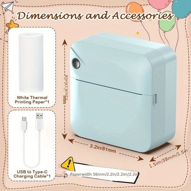 Mini Wireless Thermal Sticker Printer – Inkless Portable Bluetooth Pocket Printer for Photos, Diaries, Notes & Memos, Includes 1 Roll Thermal Paper, Smart Receipt & Label Maker