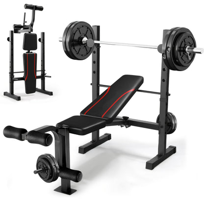 Adjustable Foldable Weight Bench Set with Squat Rack, Leg Developer & Preacher Curl Pad – All-in-One Home Gym Bench Press for Full Body Strength Training, Up to 1200 LBS