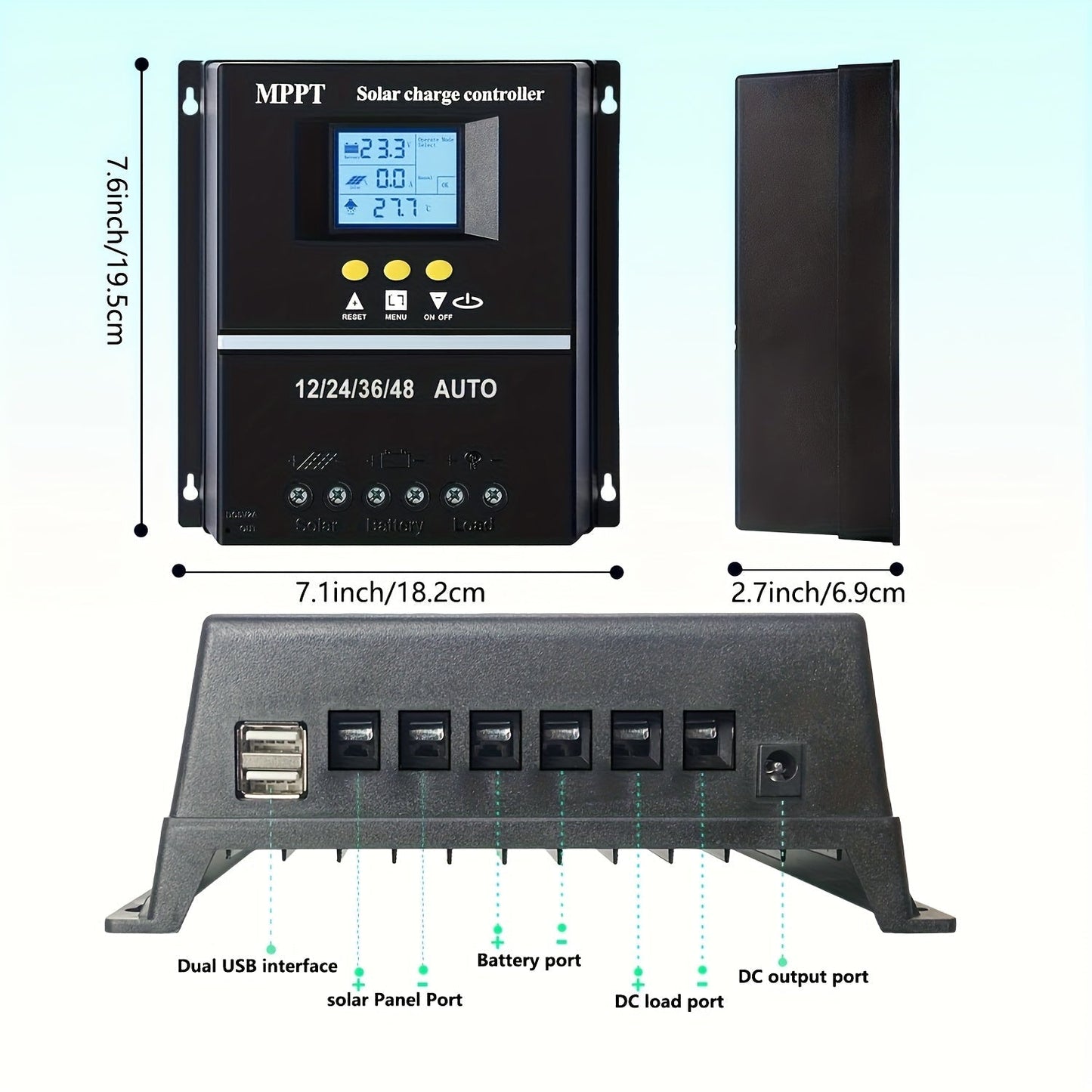 100A MPPT Solar Charge Controller with LCD Display & Auto Tracking - Compatible with Lead-Acid, Lithium & LiFePO4 Batteries, for Off-Grid Solar Systems, RV, Boat & Home